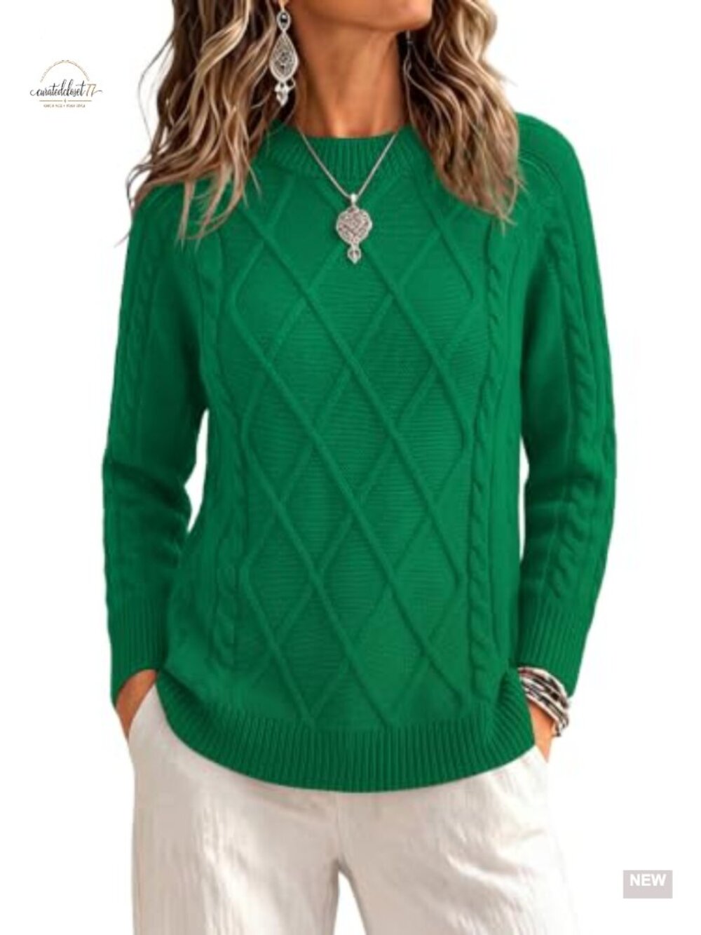Zeagoo Cable Knit Crew Neck Long Sleeve Pullover Sweater